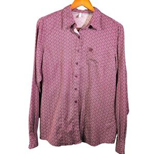 Cinch XL Burgundy Print Button down Long Sleeve Shirt Western Ranch Rodeo Work